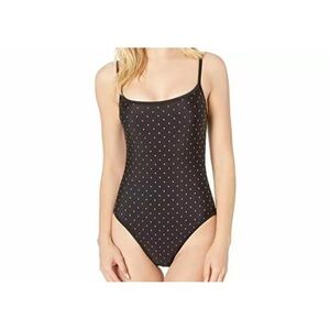 La Blanca Women's Black Gold Studded Polka Dot One Piece Swimsuit Size 14